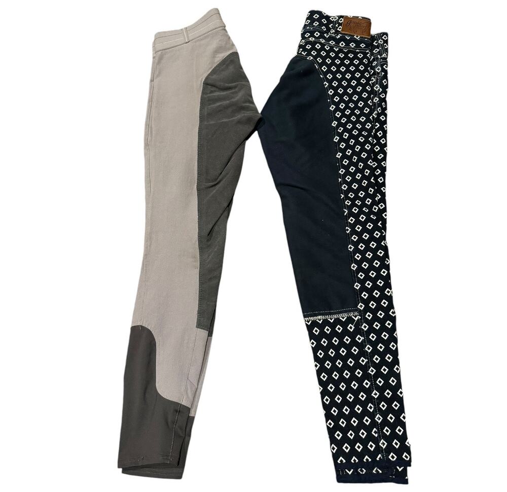 Goode Rider blue denim with white print & Horze gray breeches bundle size 28 R